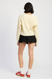 Cable Knit Cropped Sweater Ivory | Sweaters Daverri Fashions