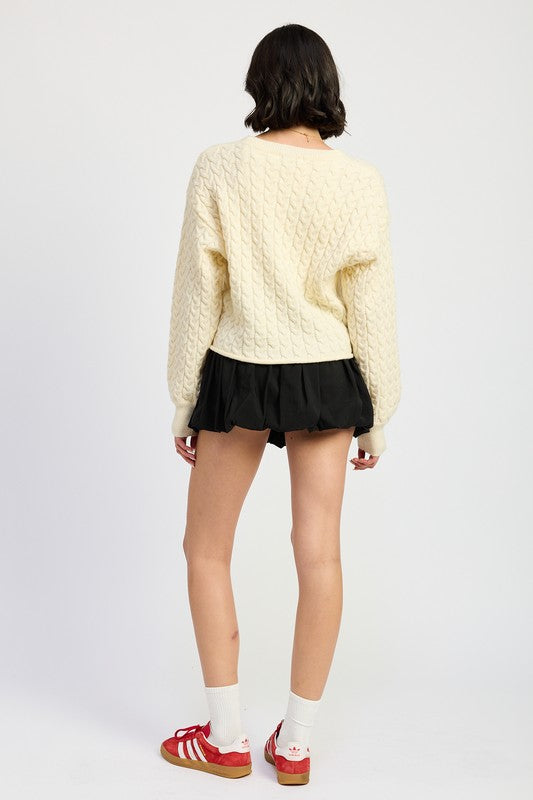 Cable Knit Cropped Sweater Ivory | Sweaters Daverri Fashions