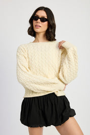 IVORY Cable Knit Cropped Sweater Ivory | Sweaters Daverri Fashions