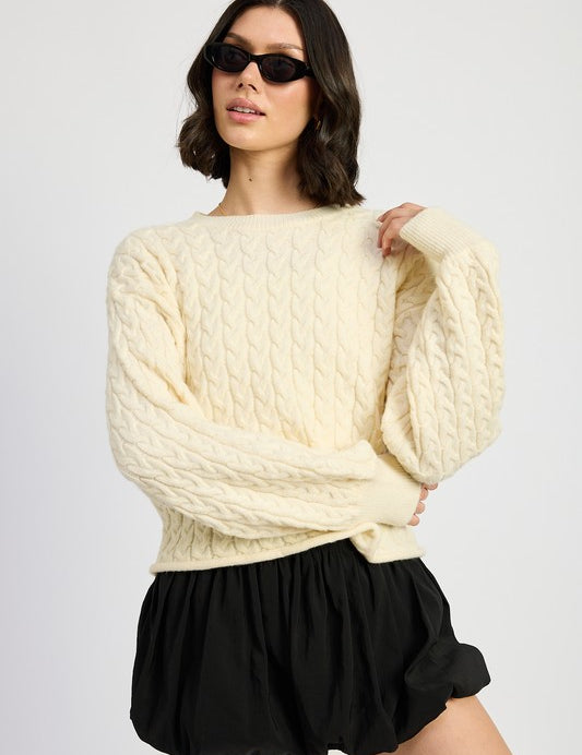IVORY Cable Knit Cropped Sweater Ivory | Sweaters Daverri Fashions