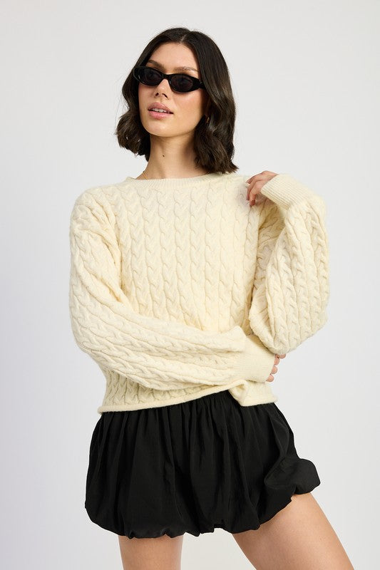IVORY Cable Knit Cropped Sweater Ivory | Sweaters Daverri Fashions