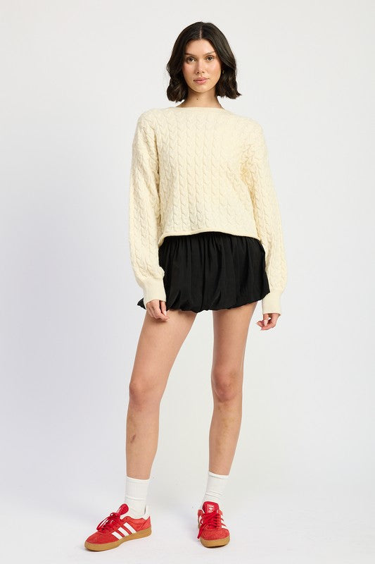 Cable Knit Cropped Sweater Ivory | Sweaters Daverri Fashions