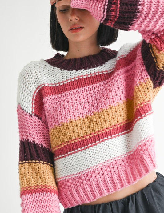 MOCK NECK STRIPED SWEATER | Sweaters Daverri Fashions