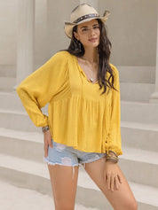 Swiss Dot Tie Neck Long Sleeve Blouse | Blouses Daverri Fashions