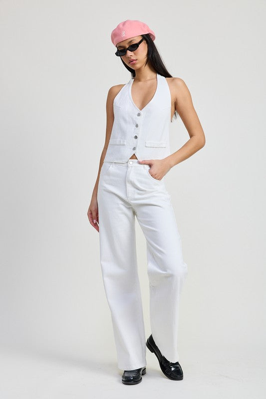 FOLDED FITTED DENIM PANTS | Daverri Fashions