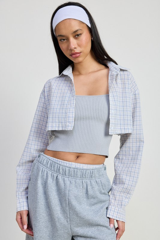 FLANNEL GREY COMBO LONG SLEEVE COLLARED BUTTON UP SHIRT | Daverri Fashions