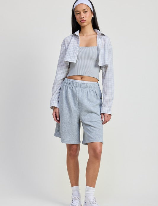 FLANNEL GREY COMBO ELASTIC WAISTBAND SHORTS | Daverri Fashions