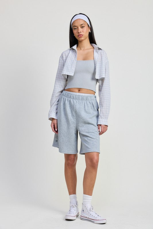 FLANNEL GREY COMBO ELASTIC WAISTBAND SHORTS | Daverri Fashions