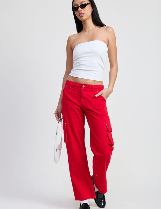 RED POCKET CARGO PANTS | Daverri Fashions