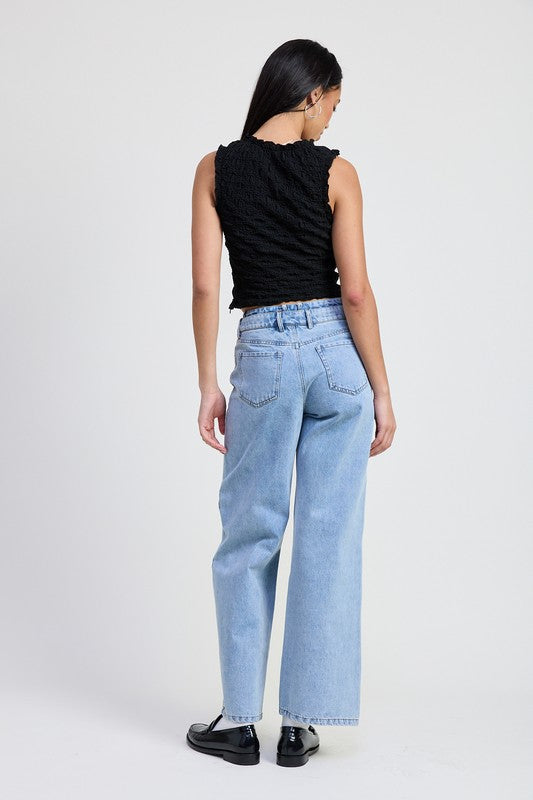 LAYERED STRAIGHT LEG DENIM PANT | Daverri Fashions