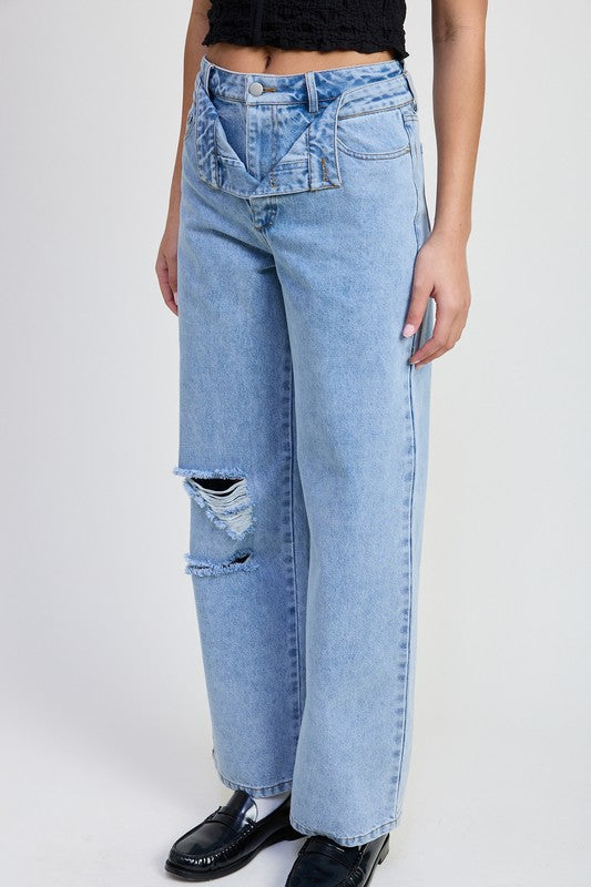 LAYERED STRAIGHT LEG DENIM PANT | Daverri Fashions