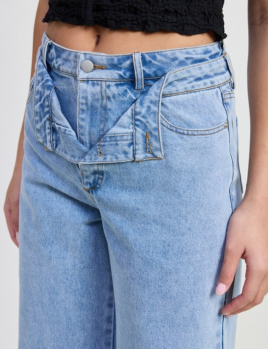 LAYERED STRAIGHT LEG DENIM PANT | Daverri Fashions