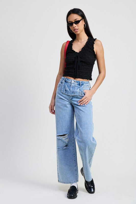 LAYERED STRAIGHT LEG DENIM PANT | Daverri Fashions