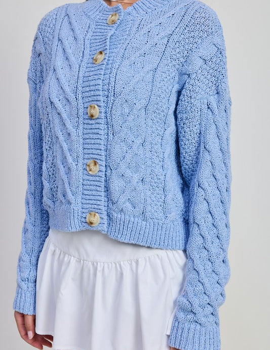 Chunky Cable Knit Cardigan Sky Blue | Cardigans Daverri Fashions