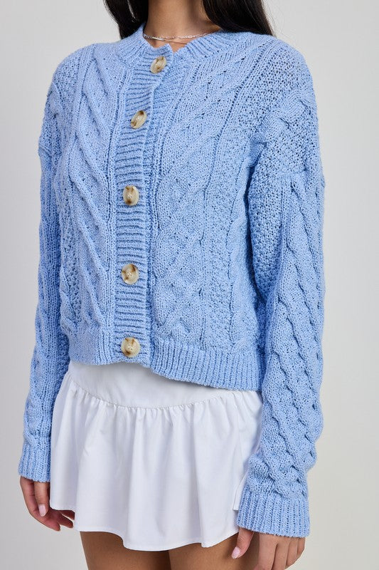 Chunky Cable Knit Cardigan Sky Blue | Cardigans Daverri Fashions