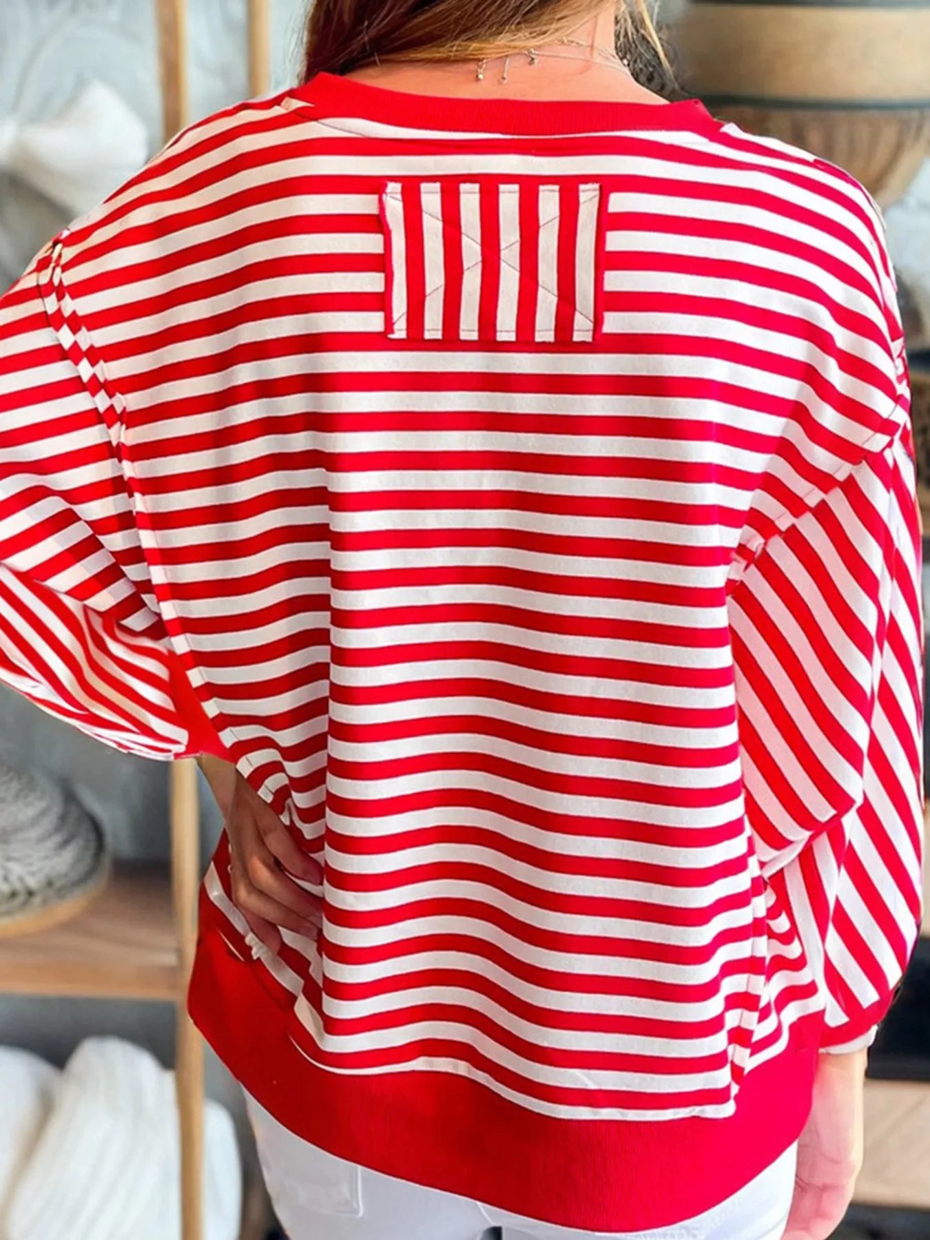 Stripe Christmas Nutcracker Sequin Patched Drop Shoulder Top | Tops Daverri Fashions