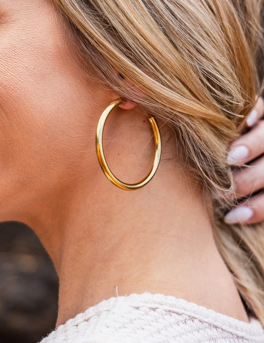 Gold OneSize 14K STAINLESS STEEL OPEN HOOP EARRINGS | Earrings Daverri Fashions