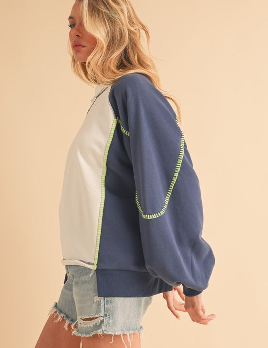 BLUE WHITE S Nya Colorblock Sweatshirt | Sweatshirts Daverri Fashions
