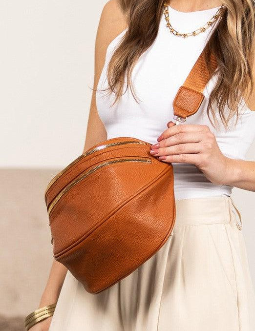 Sabrina Double Zip Leather Crescent Sling | Daverri Fashions