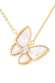 Gold O S MOP Butterfly CZ Pendant Necklace | Necklaces Daverri Fashions