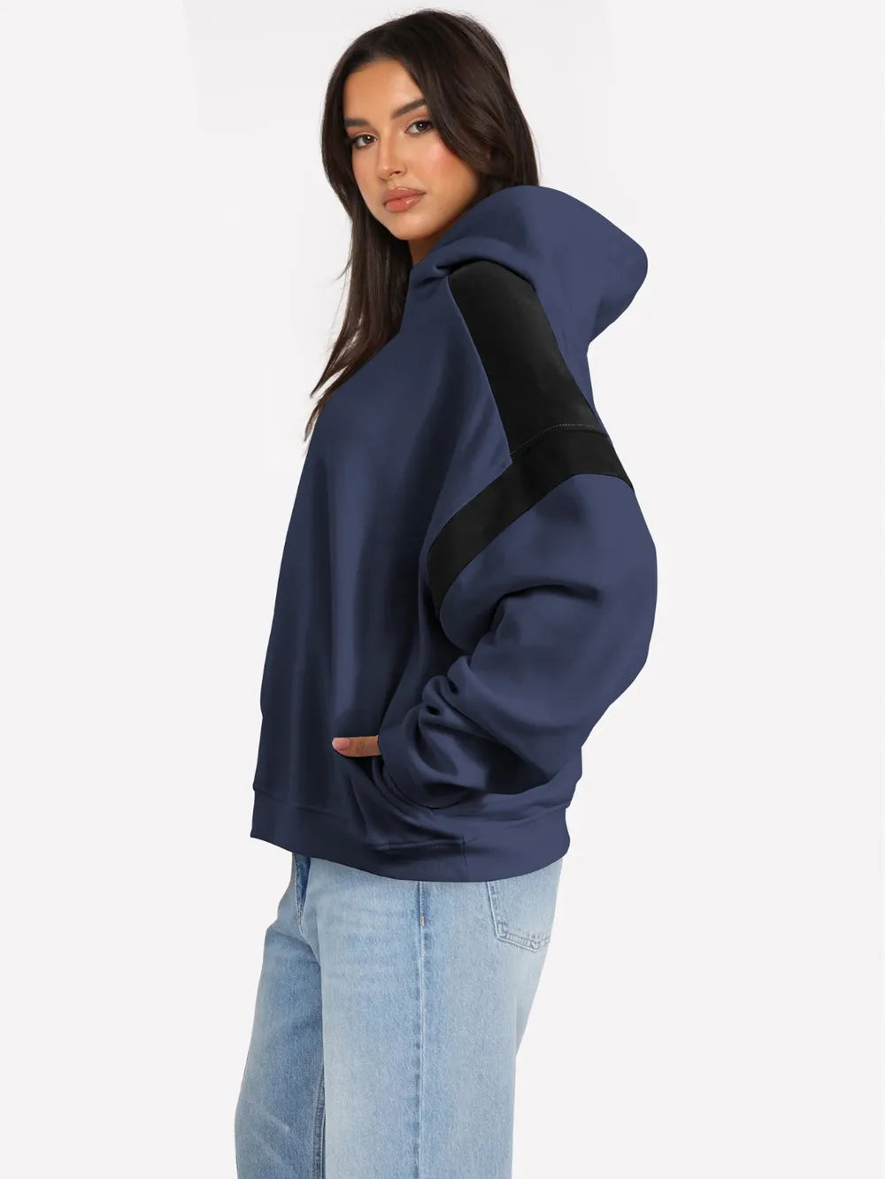 Contrast Dropped Shoulder Long Sleeve Hoodie | Sweatshirts Daverri Fashions