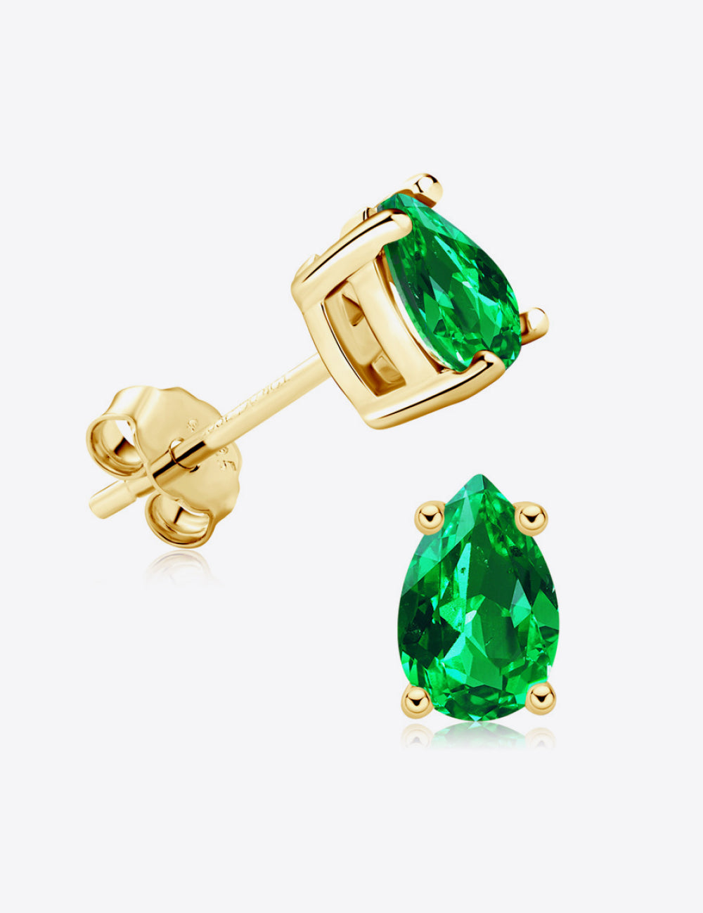Gold One Size Lab-Grown Emerald Stud Earrings | Earrings Daverri Fashions