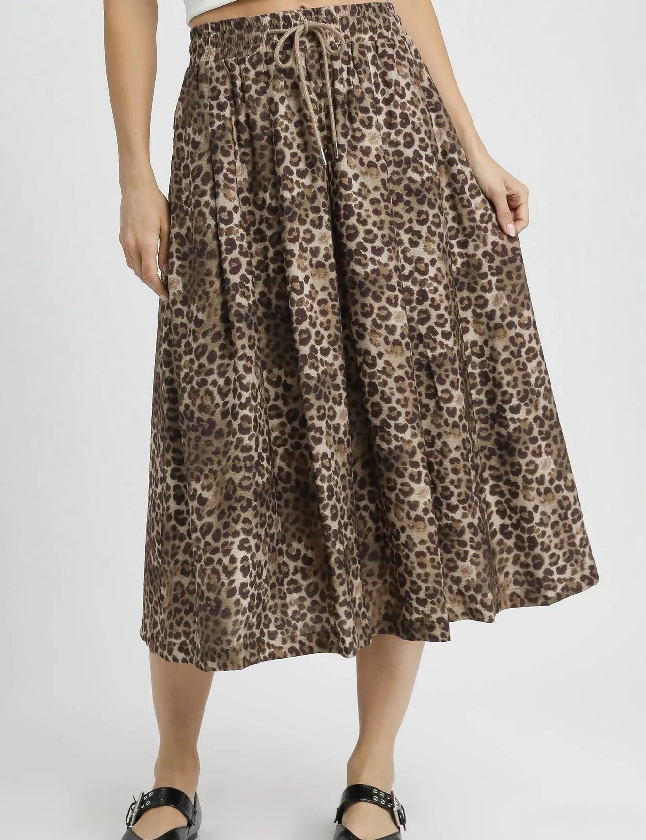 OLIVE Umgee Drawstring Leopard Midi Skirt | Daverri Fashions