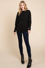 BOMBOM Drop Shoulder Long Sleeve Knit Top | Knit Tops Daverri Fashions