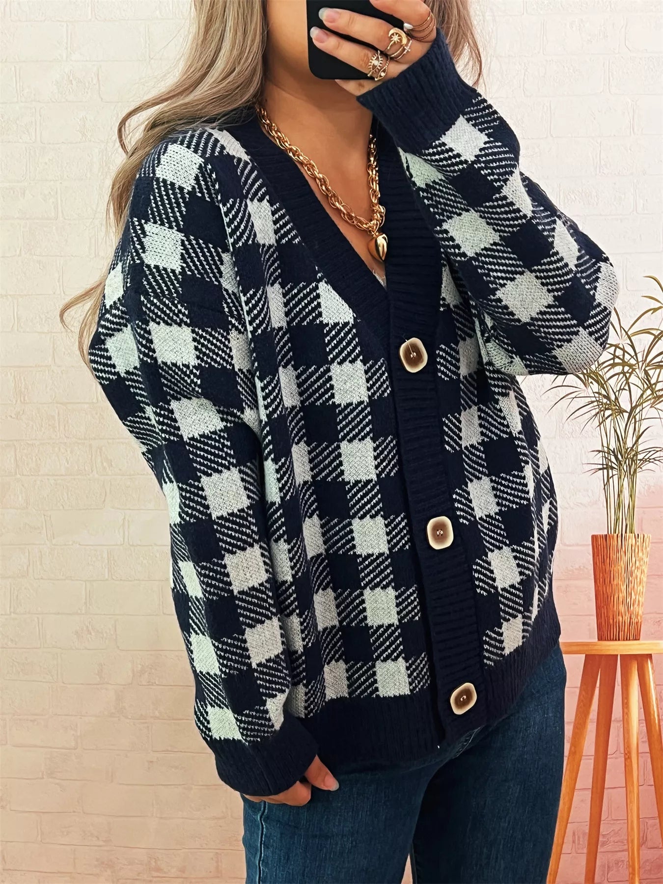 Plaid Button-Down Cardigan | Cardigans Daverri Fashions