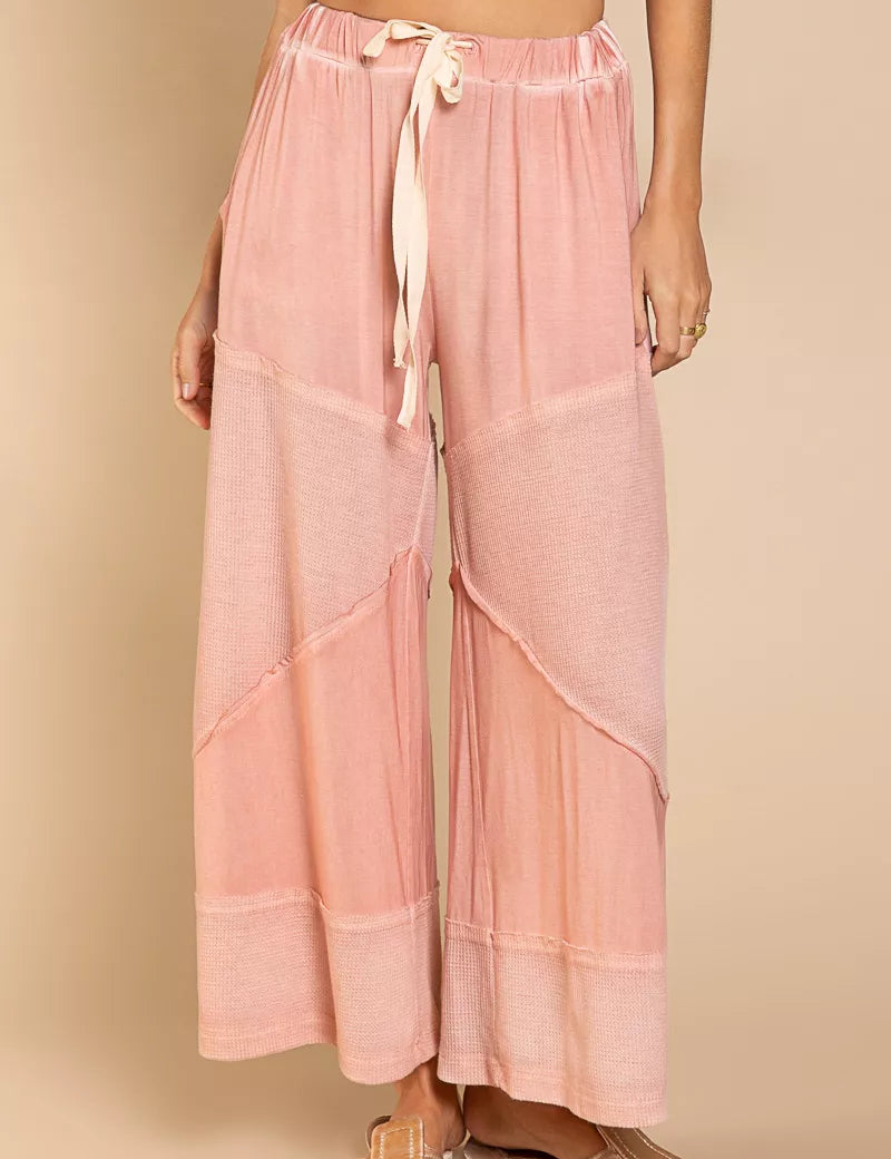 DREAMY ROSE POL Elastic Waistband Wide Leg Pants with Drawstring | Pants Daverri Fashions