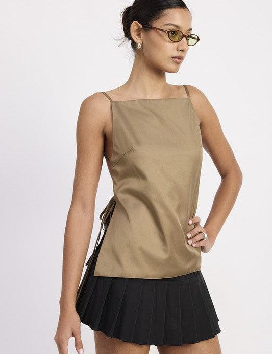 ASH BROWN SPAGHETTI STRAP TOP WTIH OPEN BACK | Tops Daverri Fashions