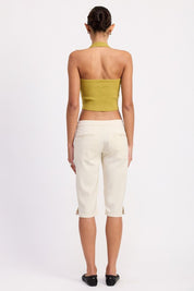 TAILORED MID RISE BERMUDA PANTS WITH FRONT BUTTON | Daverri Fashions