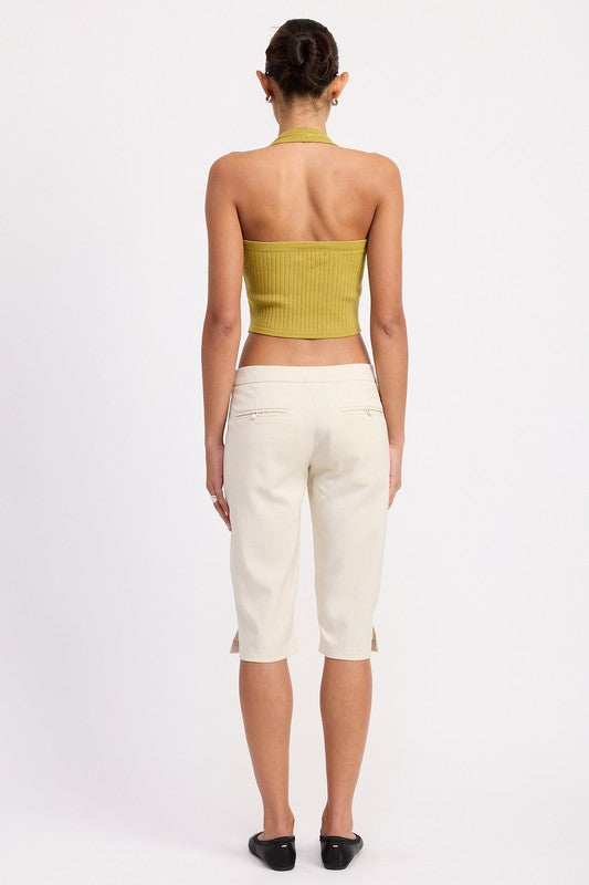 TAILORED MID RISE BERMUDA PANTS WITH FRONT BUTTON | Daverri Fashions