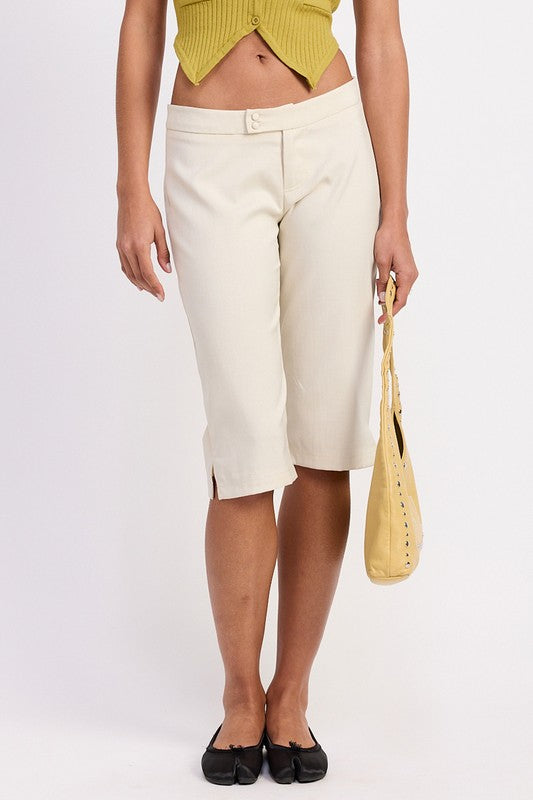 IVORY TAILORED MID RISE BERMUDA PANTS WITH FRONT BUTTON | Daverri Fashions