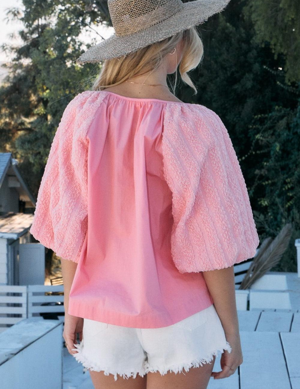 ODDI Full Size Poplin Bubble Sleeve Blouse | Blouses Daverri Fashions