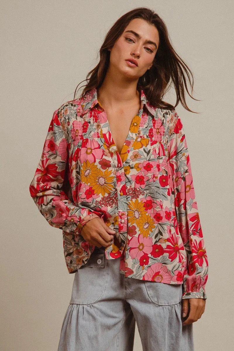 BiBi Woven Floral Printed Shirt Top | Tops Daverri Fashions