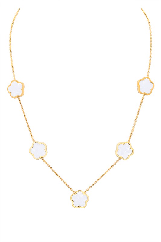 Gold O S MOP Clover Station Necklace | Necklaces Daverri Fashions
