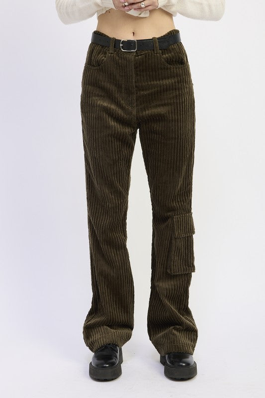 WIDE LEG CORDUROY PANT WITH POCKET DETAIL | Daverri Fashions