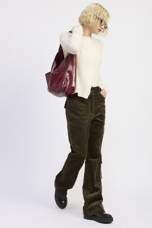 WIDE LEG CORDUROY PANT WITH POCKET DETAIL | Daverri Fashions