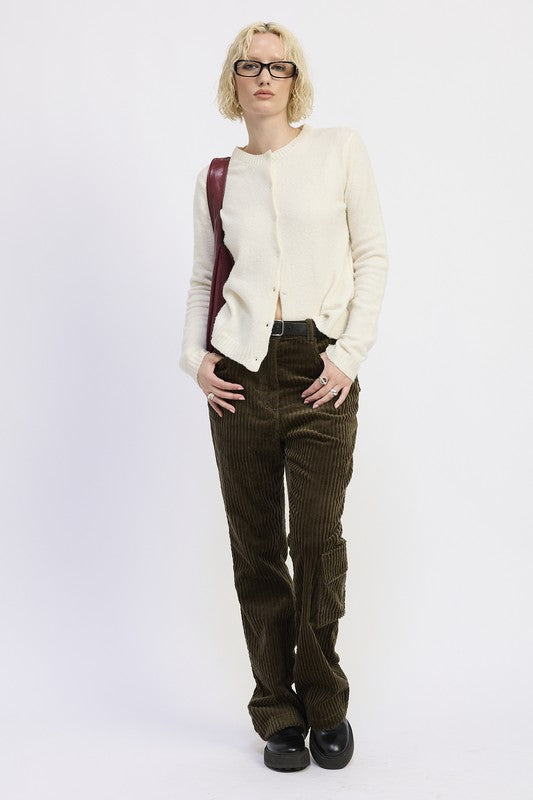 WIDE LEG CORDUROY PANT WITH POCKET DETAIL | Daverri Fashions
