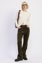 OLIVE WIDE LEG CORDUROY PANT WITH POCKET DETAIL | Daverri Fashions