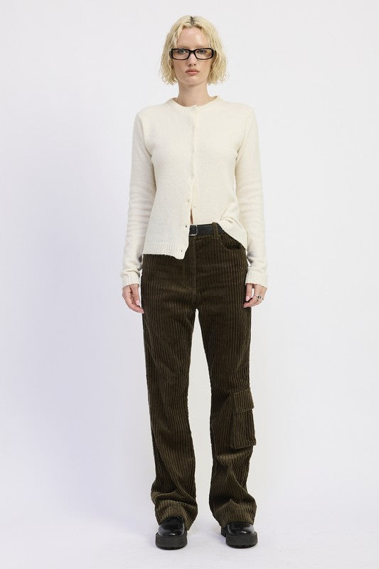 WIDE LEG CORDUROY PANT WITH POCKET DETAIL | Daverri Fashions