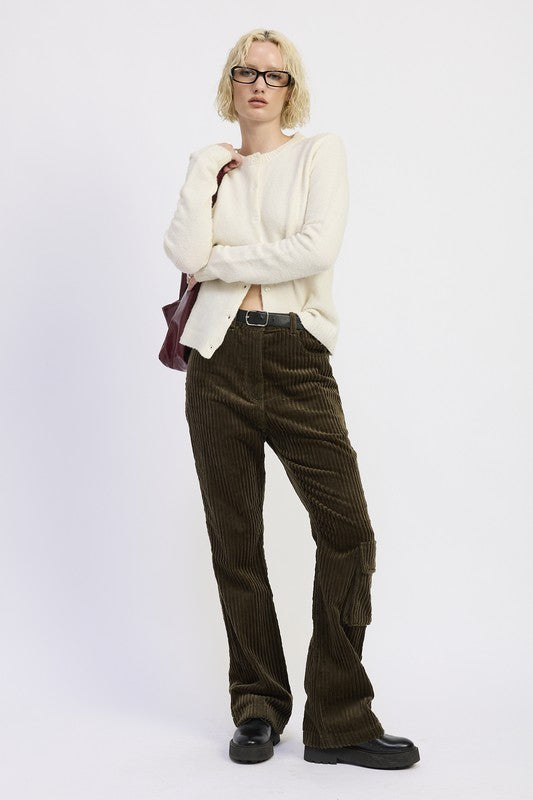 WIDE LEG CORDUROY PANT WITH POCKET DETAIL | Daverri Fashions