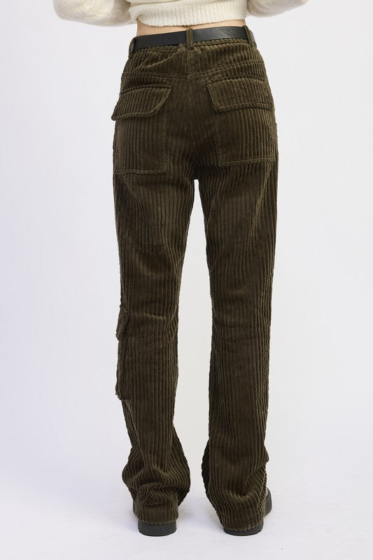 WIDE LEG CORDUROY PANT WITH POCKET DETAIL | Daverri Fashions