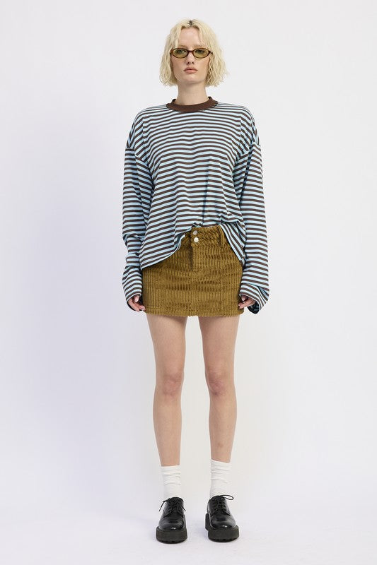 CORDUROY MINI SKIRT WITH BUTTON | Daverri Fashions