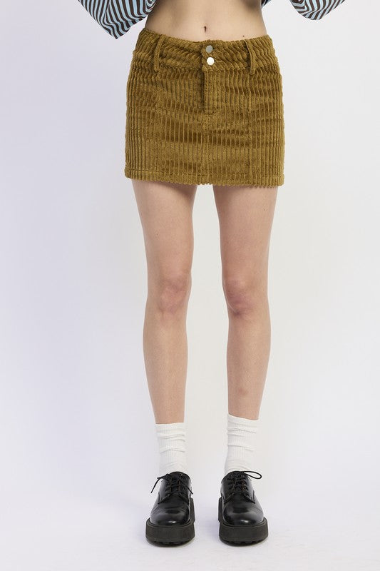 CORDUROY MINI SKIRT WITH BUTTON | Daverri Fashions