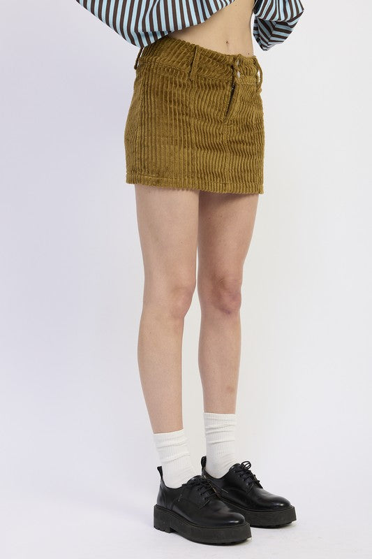 CORDUROY MINI SKIRT WITH BUTTON | Daverri Fashions