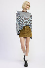 OLIVE CORDUROY MINI SKIRT WITH BUTTON | Daverri Fashions