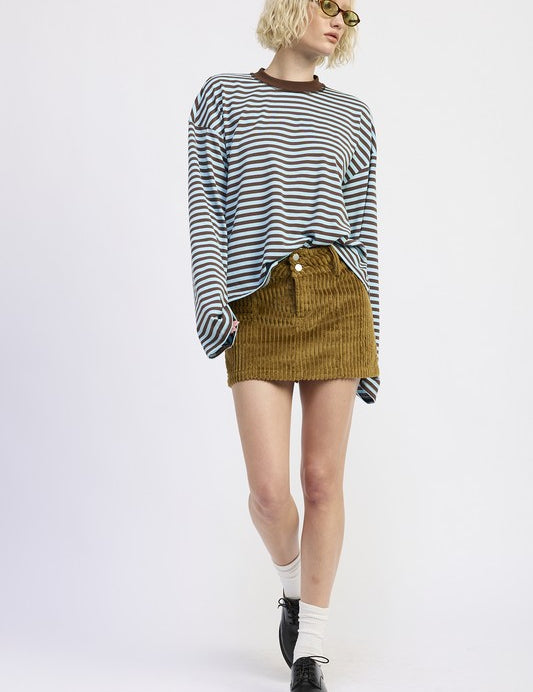 OLIVE CORDUROY MINI SKIRT WITH BUTTON | Daverri Fashions