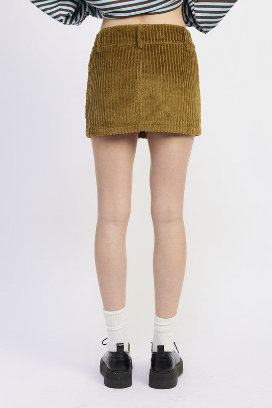 CORDUROY MINI SKIRT WITH BUTTON | Daverri Fashions